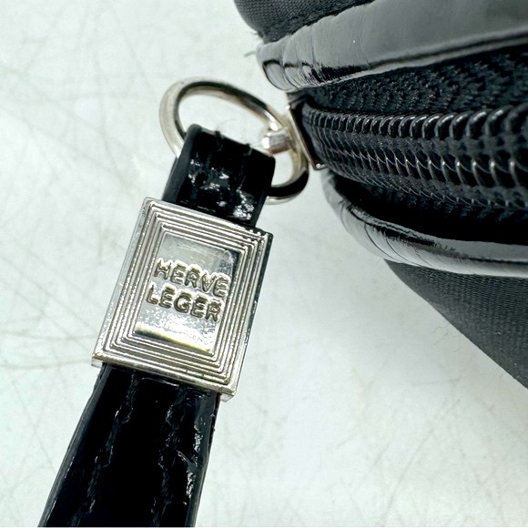 Herve Leger Patent Leather Logo Nylon Makeup Cosmetic Bag Wristlet Clutch Pouch - Picture 3 of 11